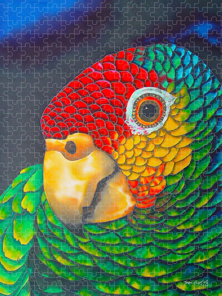 Amazon Parrot Jigsaw Puzzle featuring the painting Red Lored Parrot by Daniel Jean-Baptiste