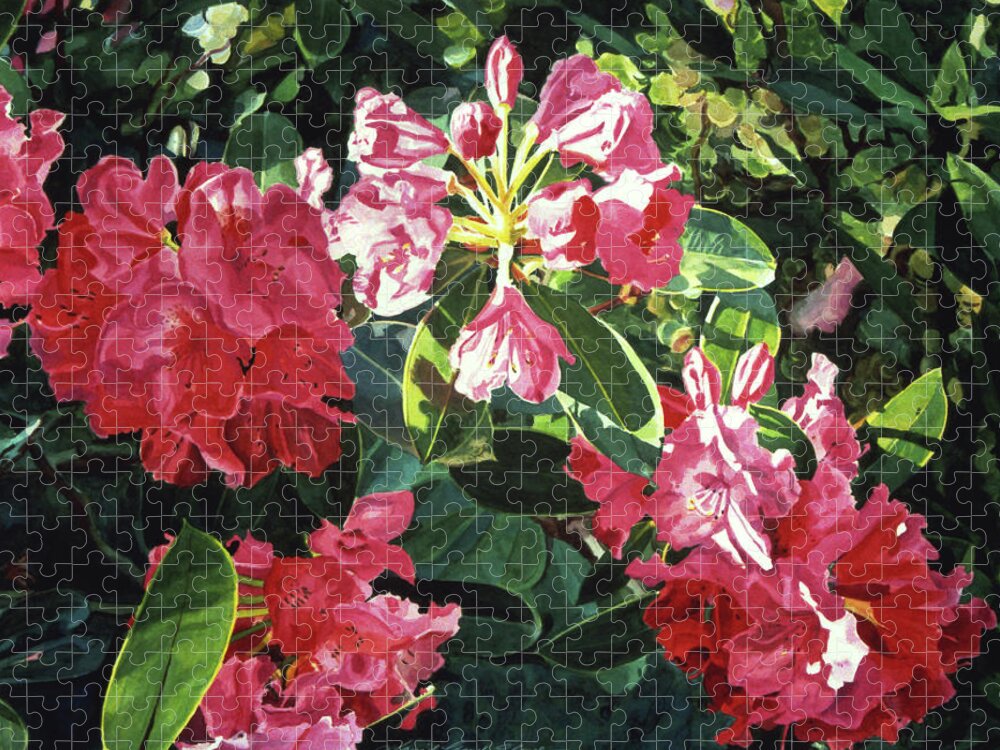 Flower Jigsaw Puzzle featuring the painting Red Rhodos by David Lloyd Glover