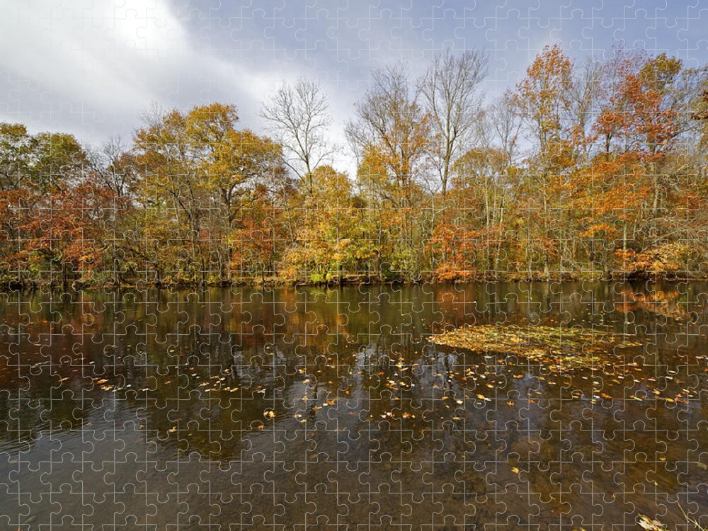 Autumn Jigsaw Puzzle featuring the photograph Reflection of Autumn Colors on the Canal by David Letts