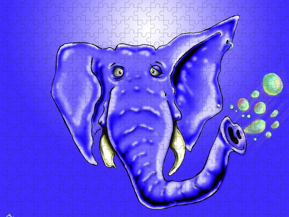 Elephant Jigsaw Puzzle featuring the drawing Ringo Party Animal Blue by Adam Vance