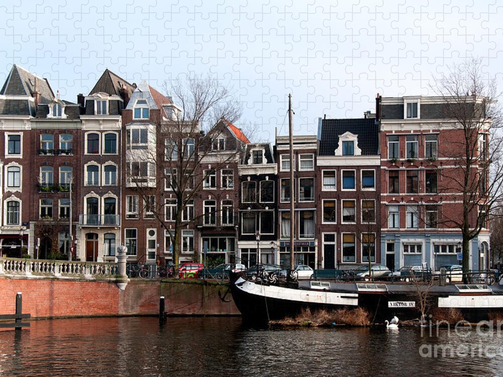 Along The River Jigsaw Puzzle featuring the digital art River Scenes from Amsterdam by Carol Ailles