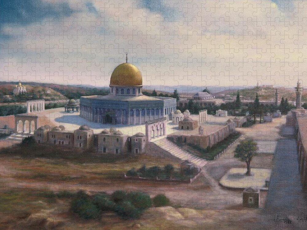 Dome Jigsaw Puzzle featuring the painting Rock Dome - Jerusalem by Laila Awad Jamaleldin