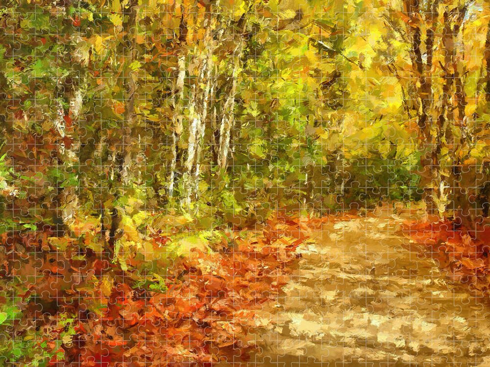 Painting Jigsaw Puzzle featuring the painting Romance In Autumn by Georgiana Romanovna