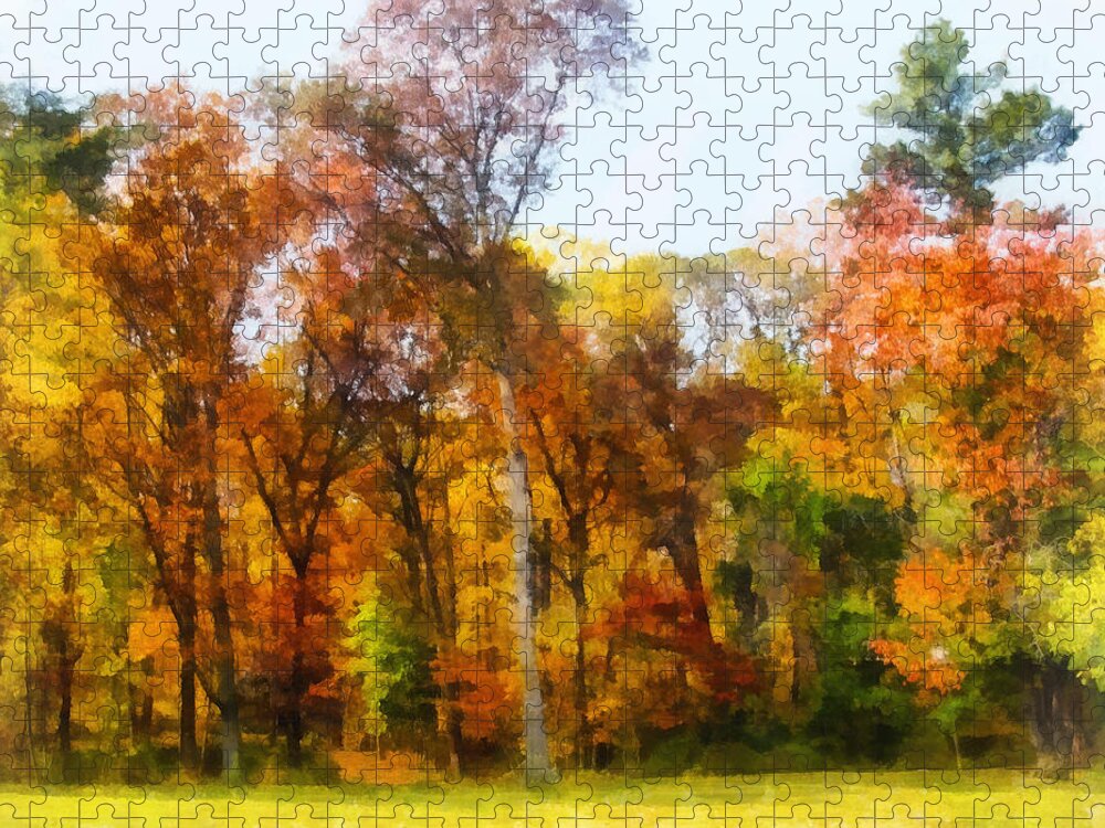 Autumn Jigsaw Puzzle featuring the photograph Row of Autumn Trees by Susan Savad