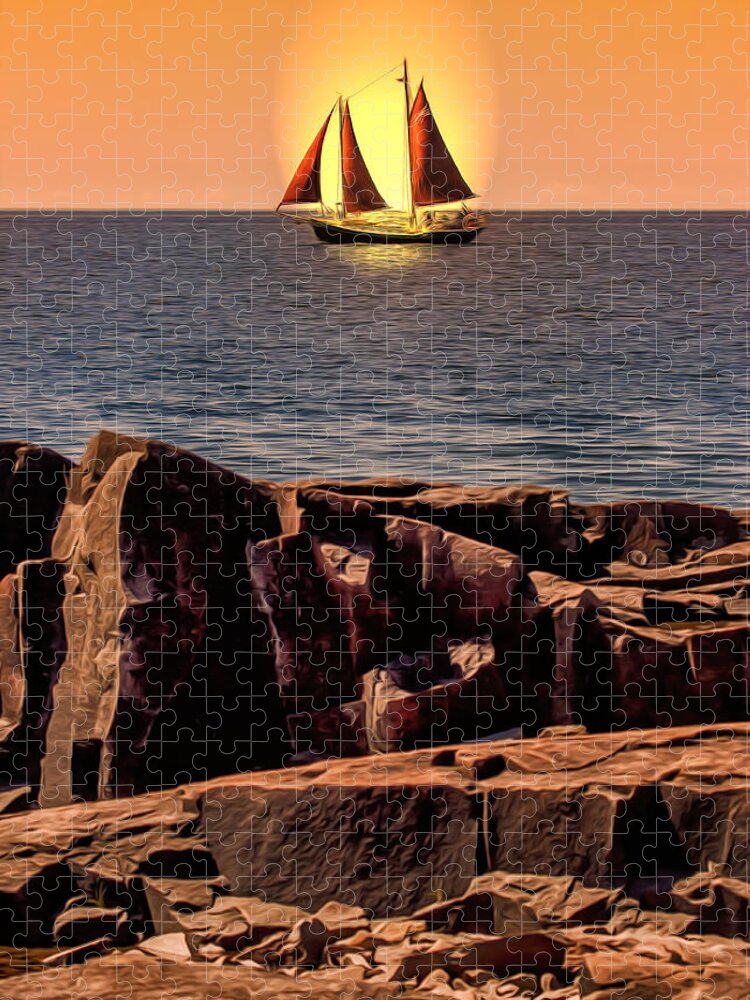 Lake Jigsaw Puzzle featuring the photograph Sailing in Grand Marais by Bill and Linda Tiepelman