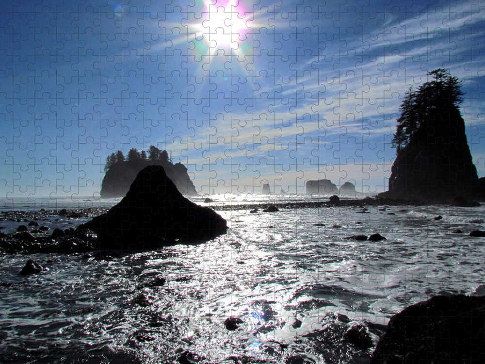 Sea Stacks Jigsaw Puzzle featuring the photograph Seastacks and Sunlight on Second Beach by Marie Jamieson