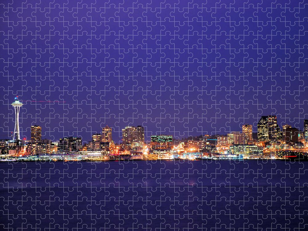 Seattle Jigsaw Puzzle featuring the photograph Seattle at Dusk by Michael Merry