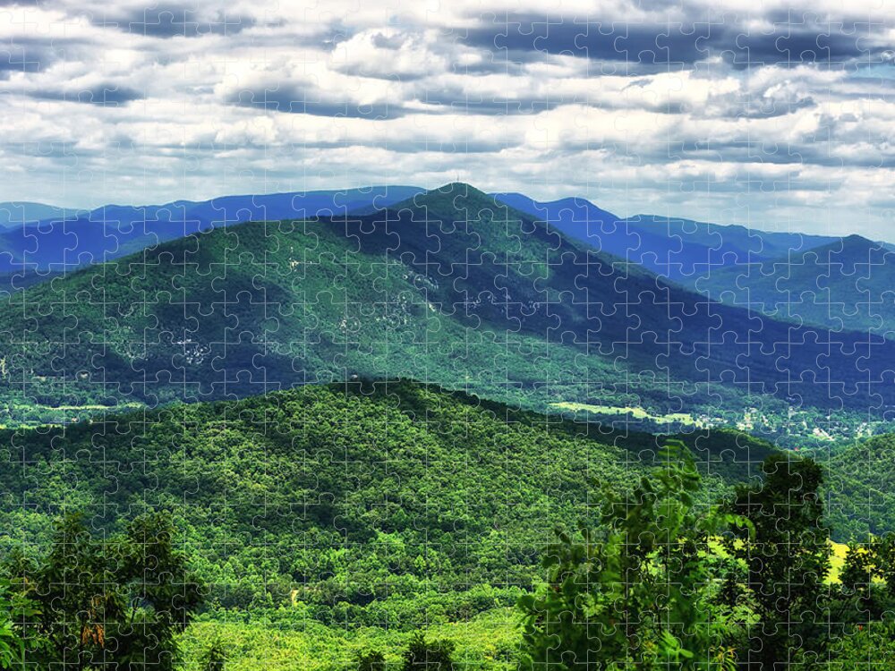 Blue Ridge Parkway Jigsaw Puzzle featuring the photograph Shadows on the Mountains by Lori Coleman