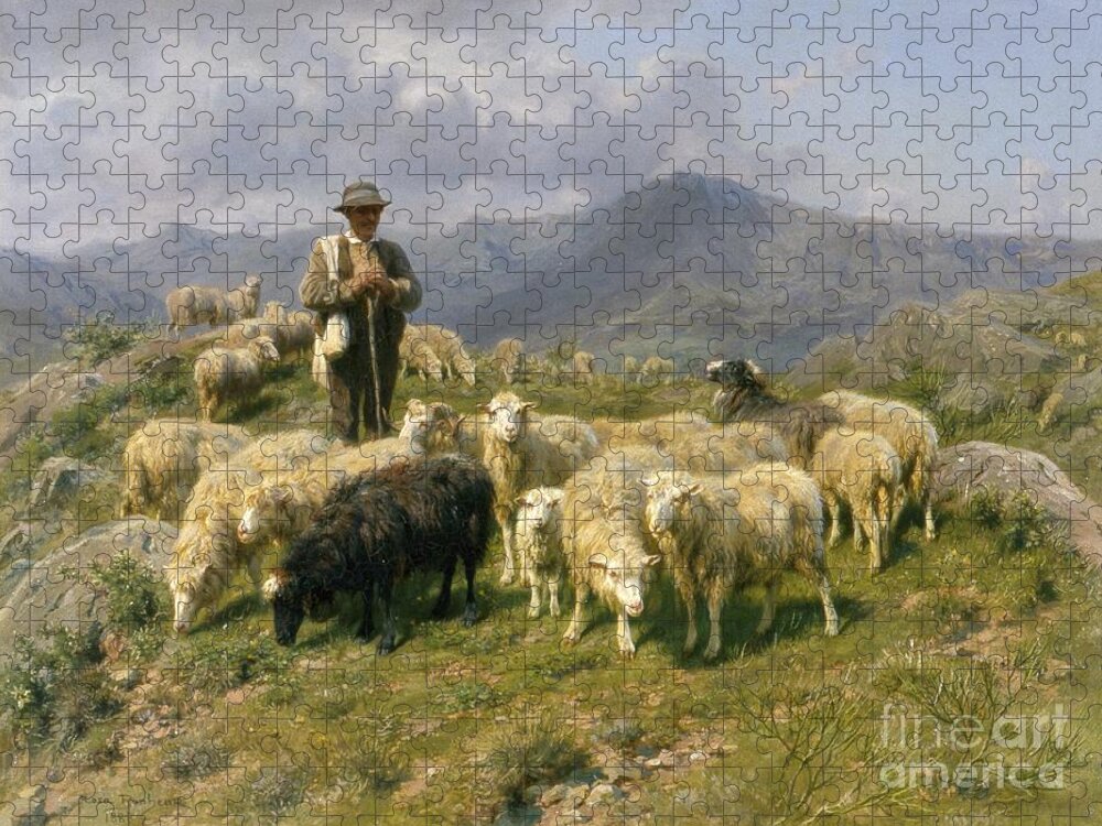 Shepherd Of The Pyrenees Jigsaw Puzzle featuring the painting Shepherd of the Pyrenees by Rosa Bonheur