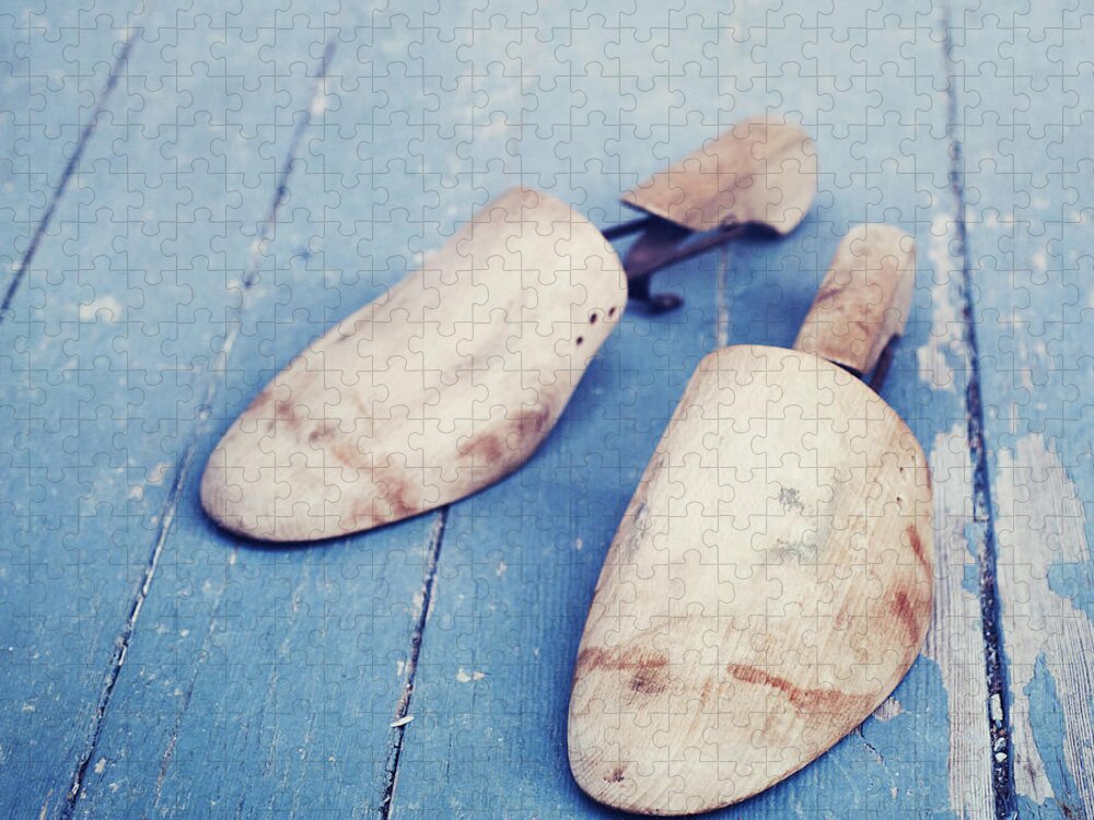 Blue Jigsaw Puzzle featuring the photograph shoe trees II by Priska Wettstein