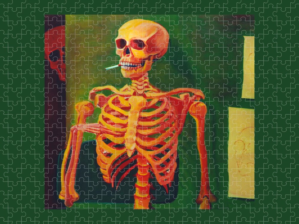 Halloween Jigsaw Puzzle featuring the painting Skeleton Study 1977 by Nancy Griswold