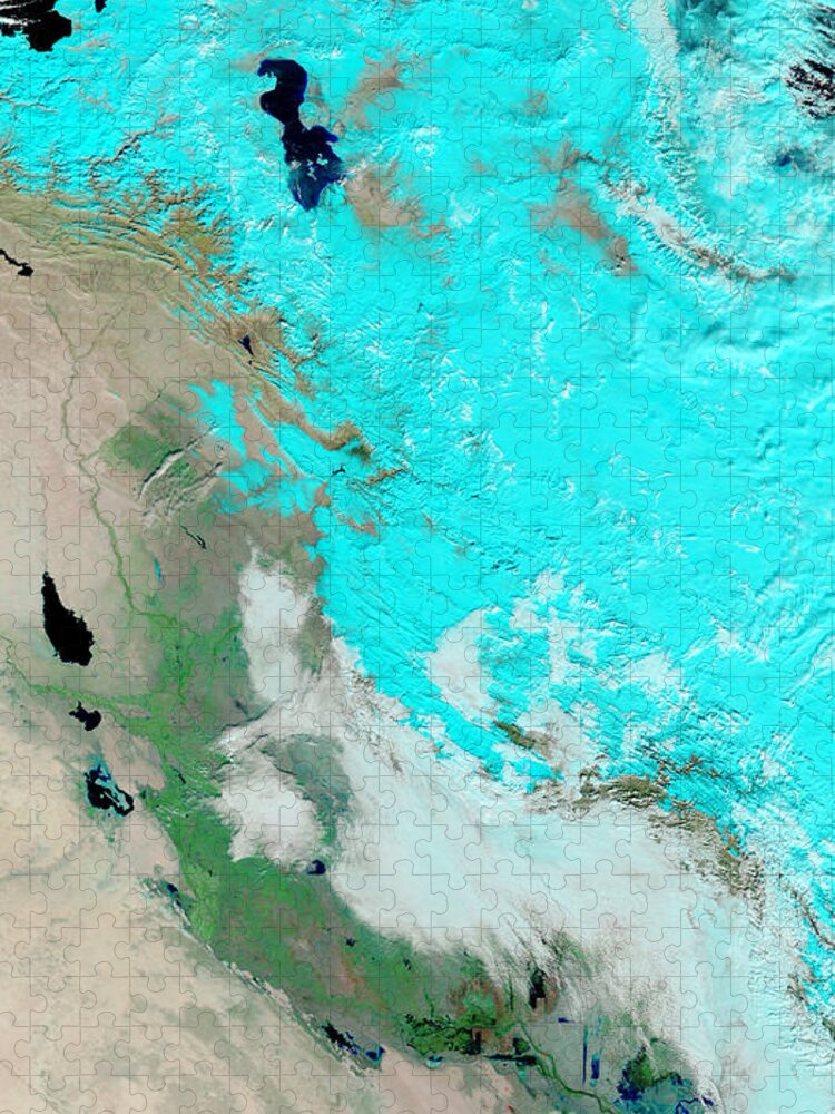 Moderate Resolution Imaging Spectroradiometer Jigsaw Puzzle featuring the photograph Snow In Iraq by Nasa