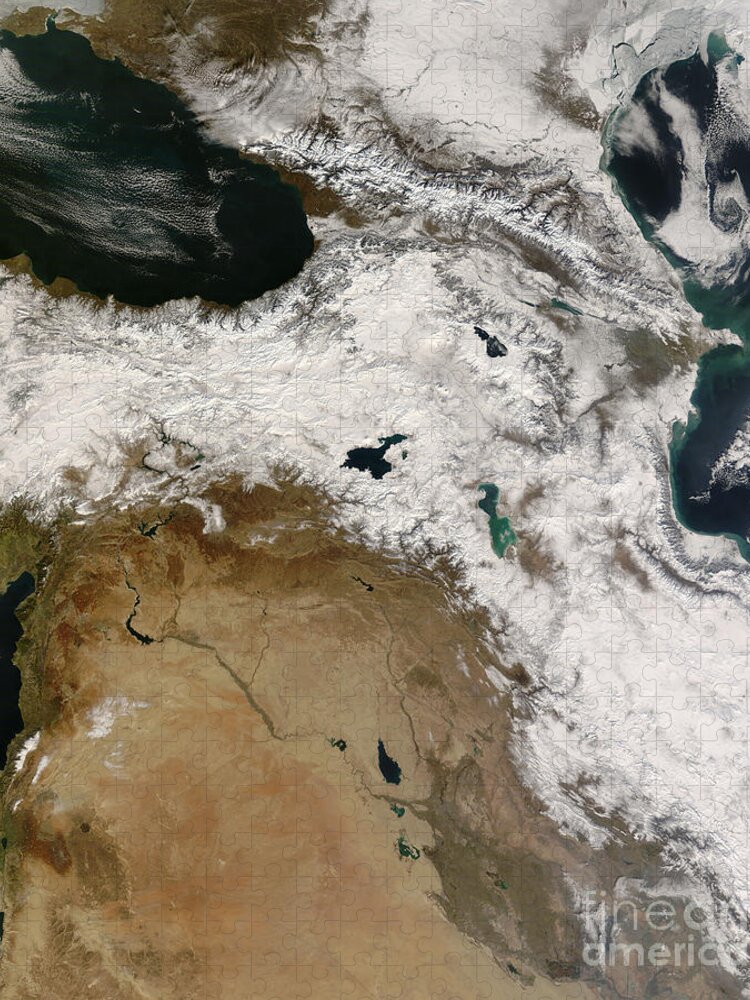 Snow Jigsaw Puzzle featuring the photograph Snow Over Southwest Asia by Nasa