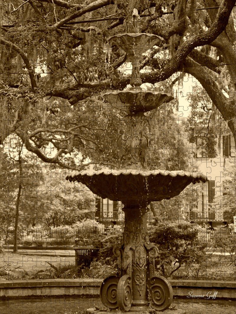 Sepia Jigsaw Puzzle featuring the photograph Southern Fountain II in sepia by Suzanne Gaff