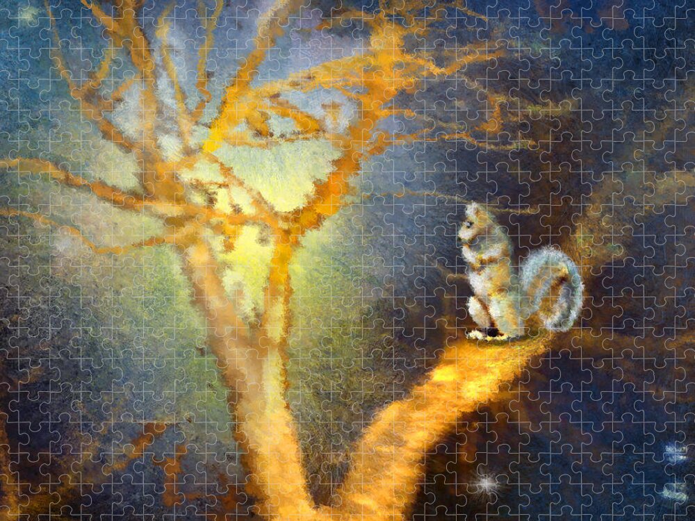 Animals Jigsaw Puzzle featuring the painting Squirrel in Austin by Miki De Goodaboom
