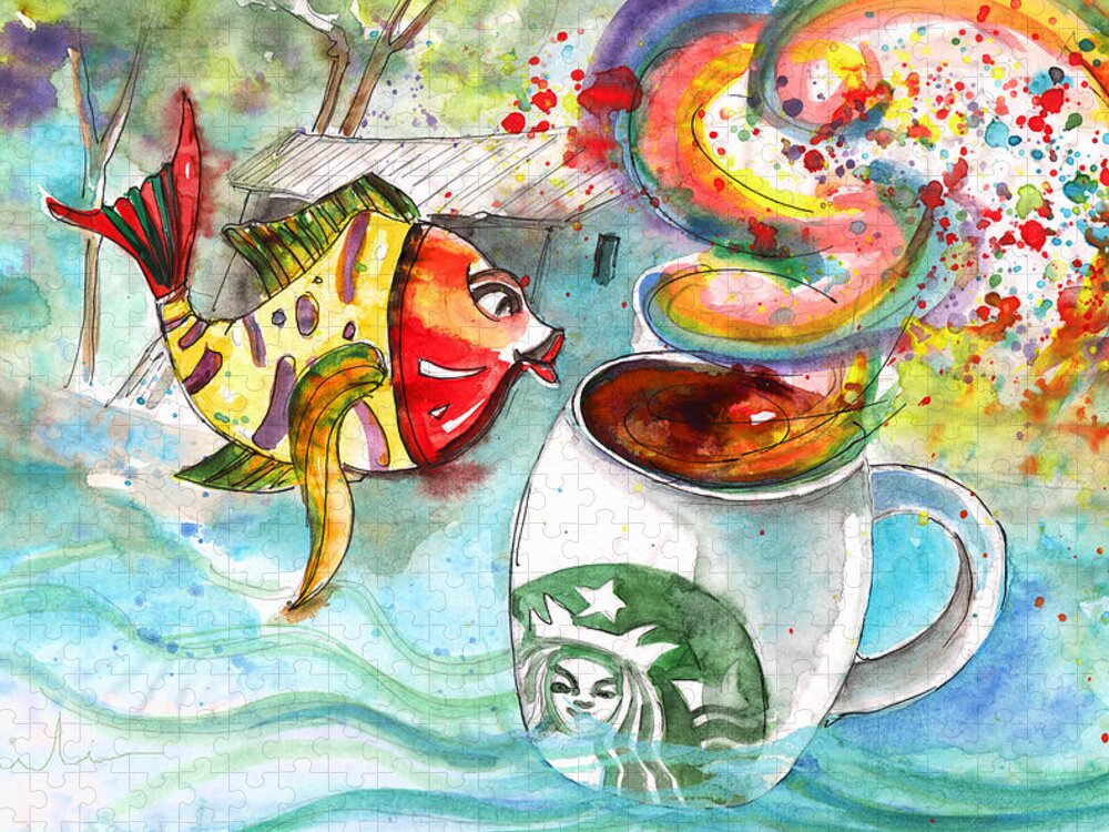 Travel Sketch Jigsaw Puzzle featuring the drawing Starbucks Coffee in Limassol by Miki De Goodaboom