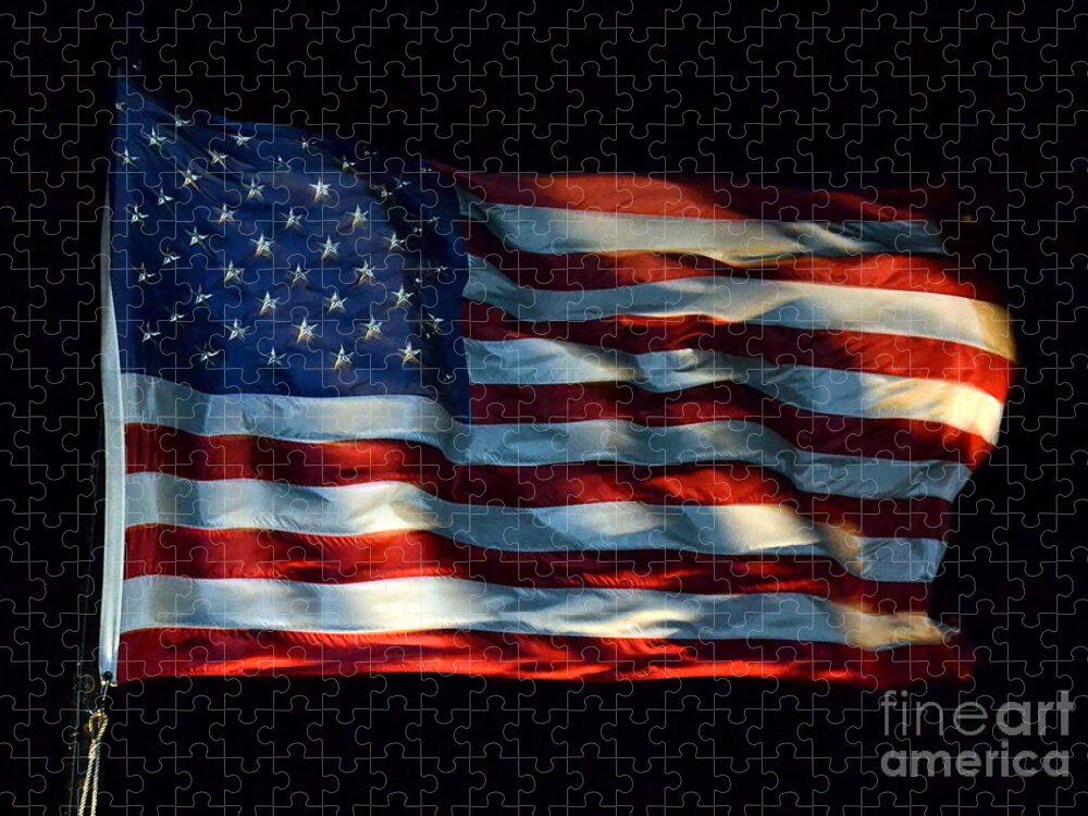 Flag Jigsaw Puzzle featuring the photograph Stars and Stripes at Night by Kevin Fortier