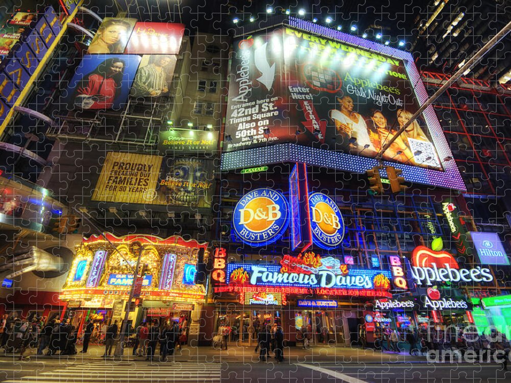 Art Jigsaw Puzzle featuring the photograph Stunning Lights Of 42nd Street by Yhun Suarez