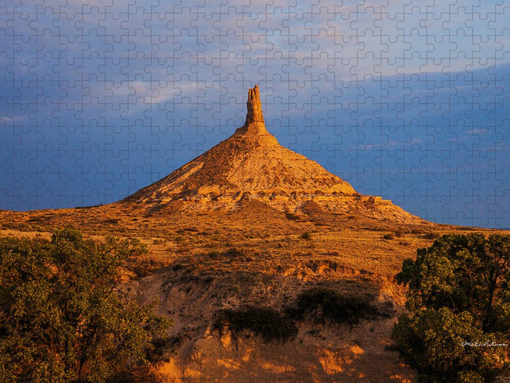 Western Nebraska Jigsaw Puzzle featuring the photograph Sunrise At Chimney Rock by Ed Peterson