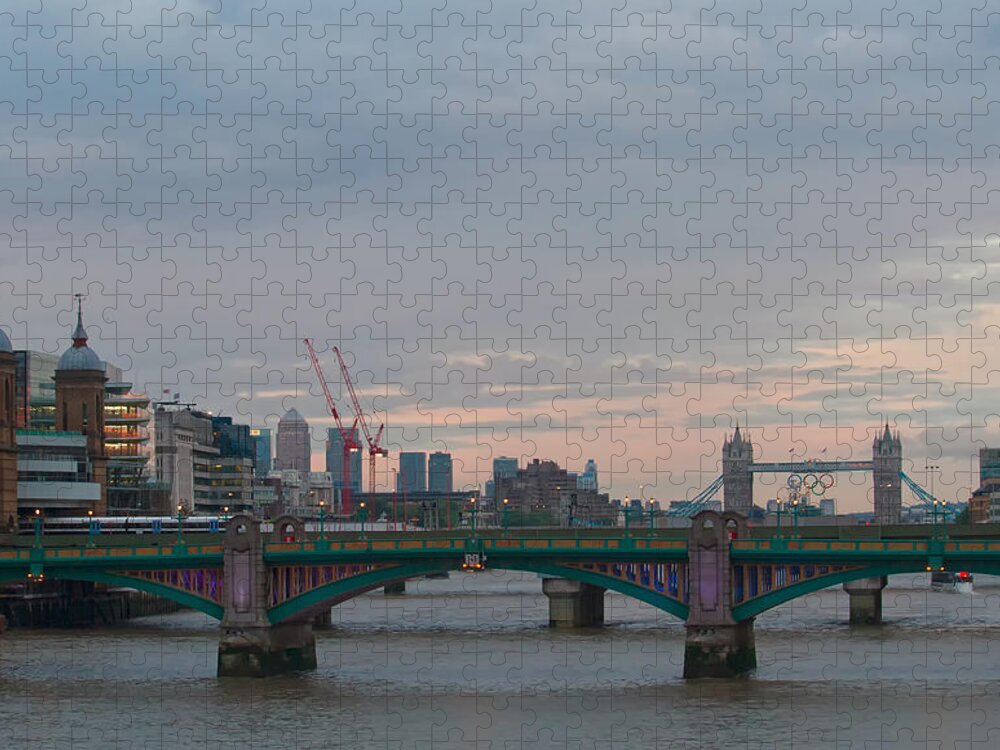 London Jigsaw Puzzle featuring the photograph Sunset in the city by Shirley Mitchell