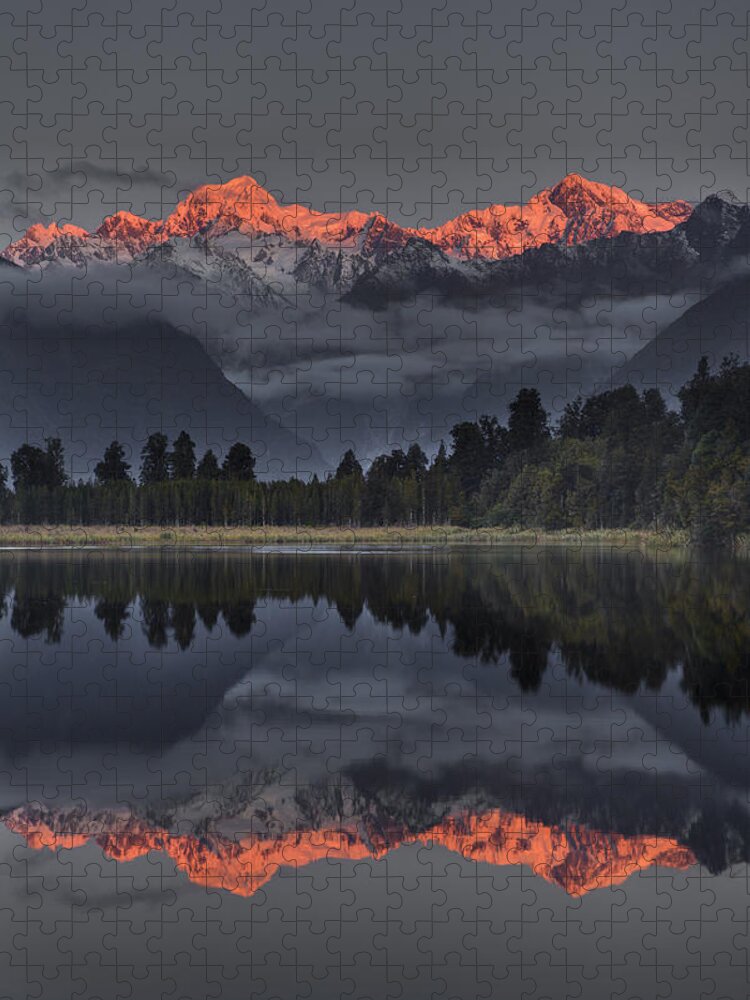 00462453 Jigsaw Puzzle featuring the photograph Sunset Reflection Of Lake Matheson by Colin Monteath