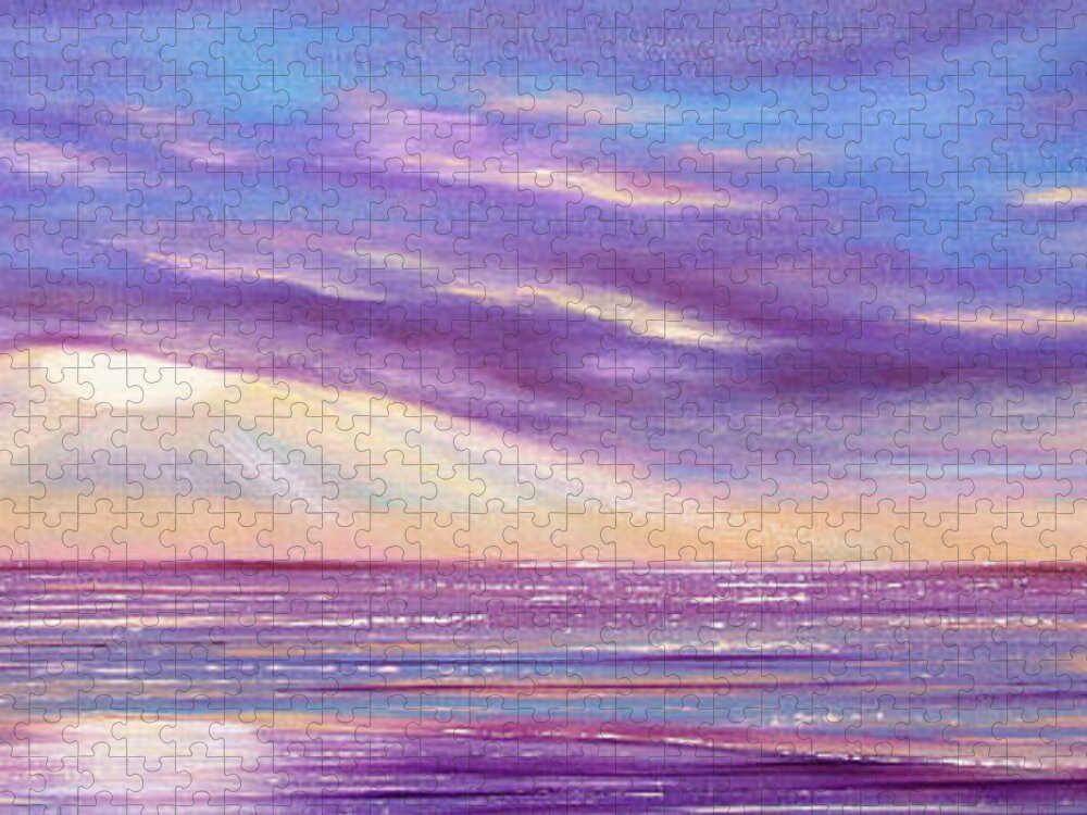 Sunset Jigsaw Puzzle featuring the painting Sunset Spectacular - Panoramic Sunset by Gina De Gorna