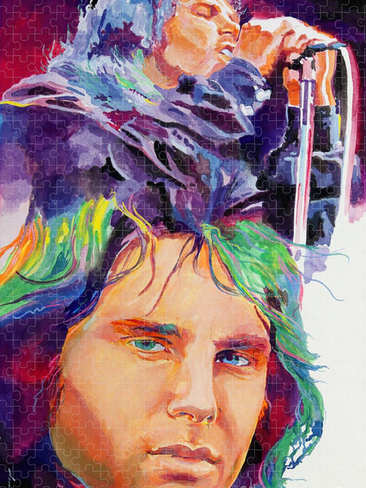 Jim Morrison Jigsaw Puzzle featuring the painting The Faces of Jim Morrison by David Lloyd Glover