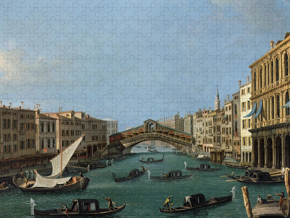 View Of The Grand Canal From The South Jigsaw Puzzle featuring the painting The Grand Canal by Antonio Canaletto