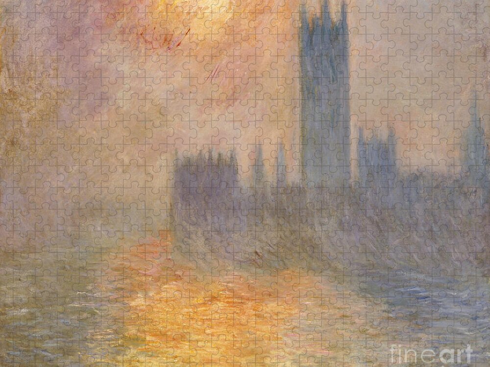 The Houses Of Parliament Jigsaw Puzzle featuring the painting The Houses of Parliament at Sunset by Claude Monet