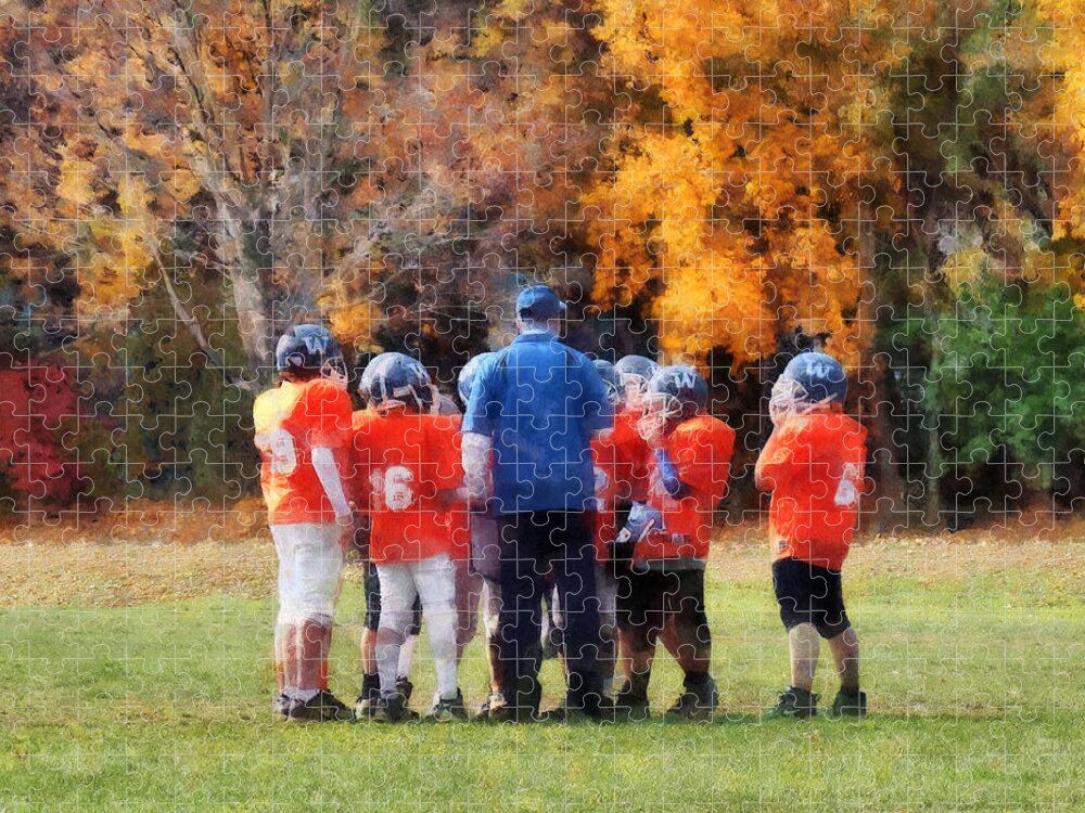 Football Jigsaw Puzzle featuring the photograph The Huddle by Susan Savad