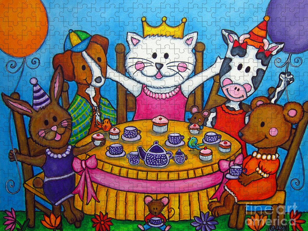 Kitten Jigsaw Puzzle featuring the painting The Little Tea Party by Lisa Lorenz