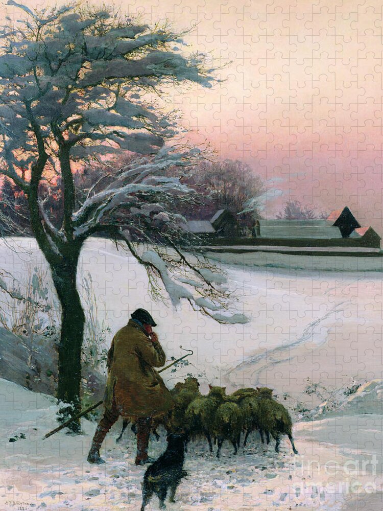 Winter Jigsaw Puzzle featuring the painting The Shepherd by EF Brewtnall