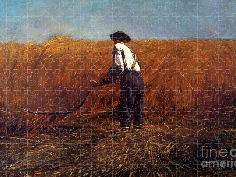 The Veteran In A New Field By Winslow Homer (1836-1910) :scythe; Braces; Faux; Faucheur; Mower; Champs; Farm Jigsaw Puzzle featuring the painting The Veteran in a New Field by Winslow Homer by Winslow Homer