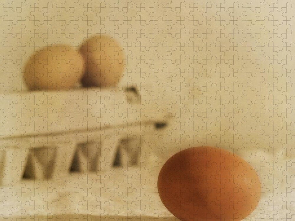 Egg Jigsaw Puzzle featuring the photograph Three Eggs And A Egg Box by Priska Wettstein
