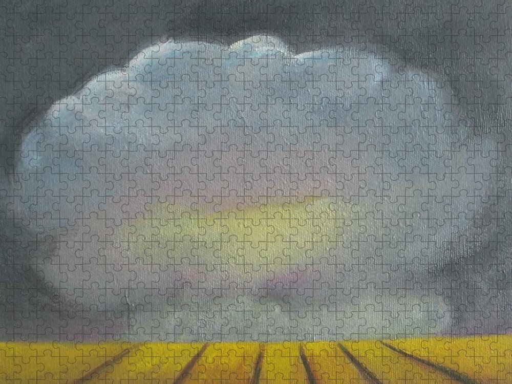 Storm Jigsaw Puzzle featuring the painting Storm above the wheat field by Vesna Antic