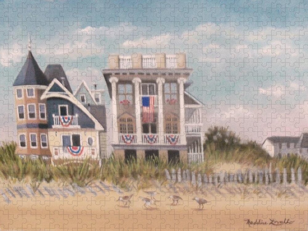 Beach Jigsaw Puzzle featuring the painting Two Different Houses On The Beach by Madeline Lovallo