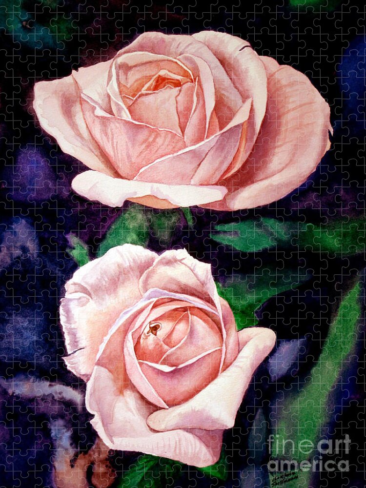 Rose Jigsaw Puzzle featuring the painting Two Roses by Christopher Shellhammer
