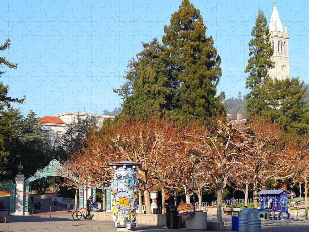 Sproul Plaza Jigsaw Puzzle featuring the photograph UC Berkeley . Sproul Plaza . Sather Gate and Campanile Tower . 7D9996 by Wingsdomain Art and Photography