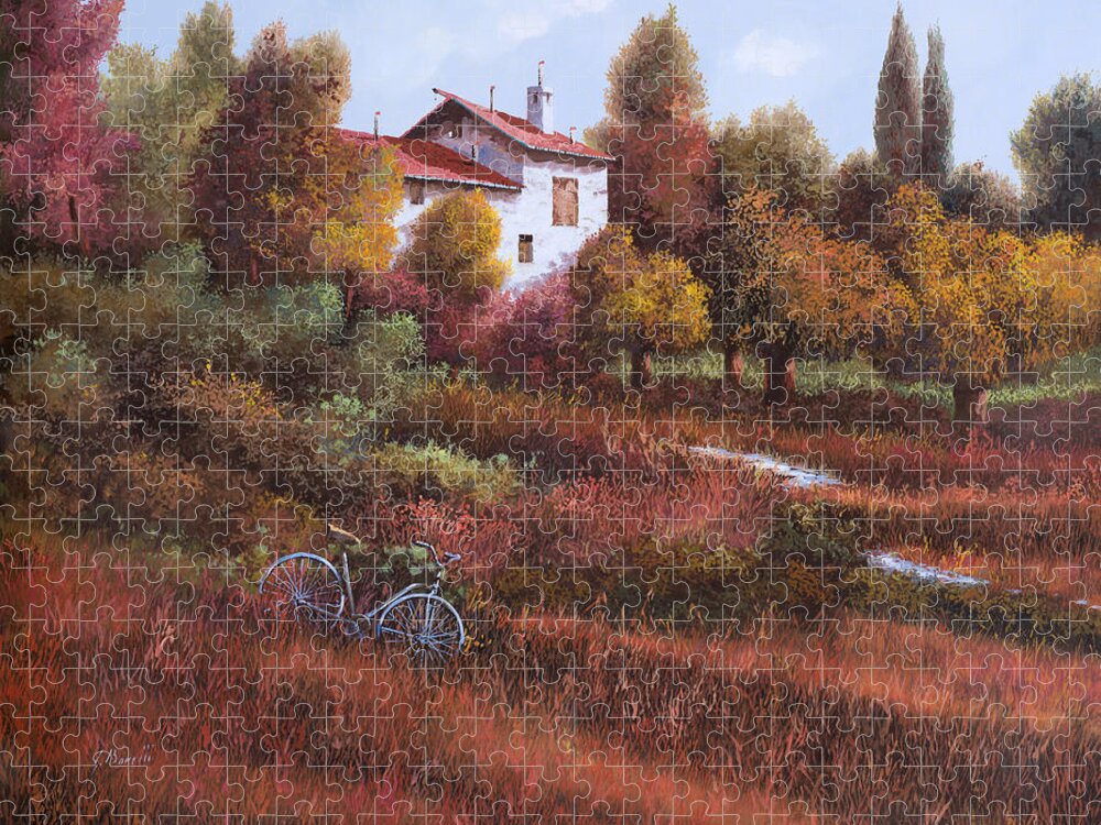 Bike.wood Jigsaw Puzzle featuring the painting Una Bicicletta Nel Bosco by Guido Borelli