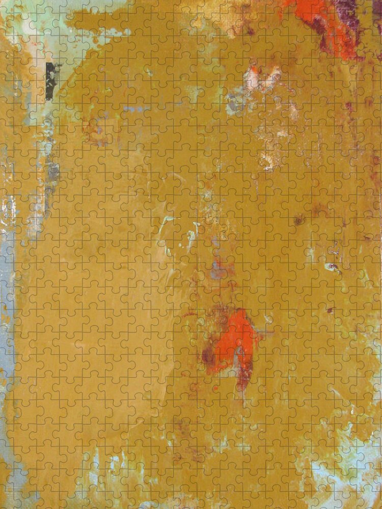 Abstract Jigsaw Puzzle featuring the painting Untitled Abstract - ochre cinnabar by Kathleen Grace