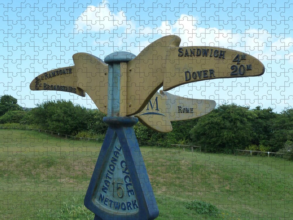 Sign Jigsaw Puzzle featuring the photograph Viking Coastal Trail from Sandwich to Reculver by Steve Taylor