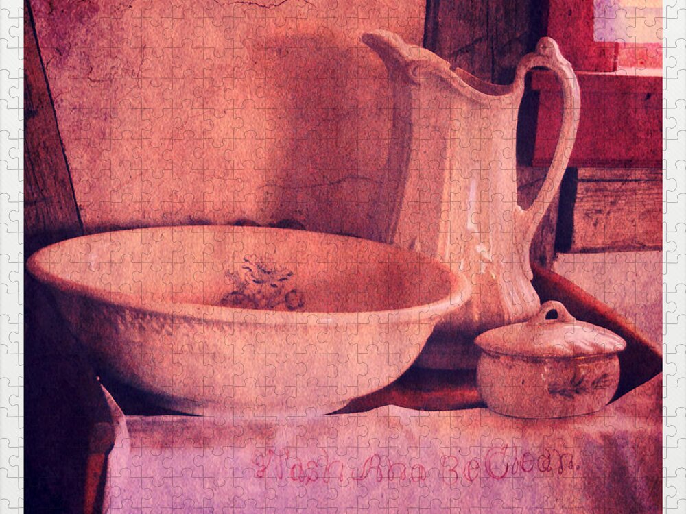 Basin Jigsaw Puzzle featuring the photograph Vintage Pitcher and Wash Basin by Jill Battaglia