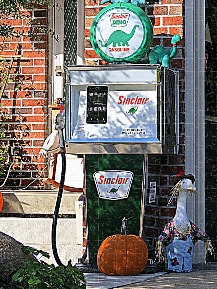 Vintage Jigsaw Puzzle featuring the photograph Vintage Sinclair Dino Gas Pump by Kay Novy