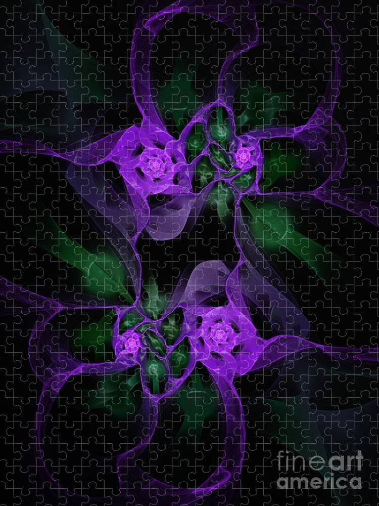 Fractal Jigsaw Puzzle featuring the digital art Violet Floral Edgy Abstract by Andee Design
