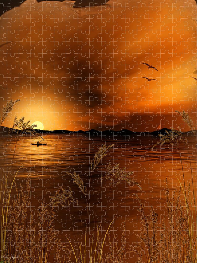 Gold Art Jigsaw Puzzle featuring the digital art Warmth Ablaze - Gold Art by Lourry Legarde