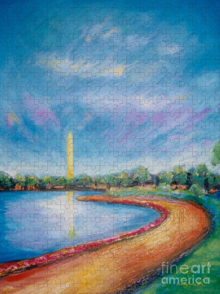 Washington Monument Jigsaw Puzzle featuring the painting Washington DC Sky by Karen Francis