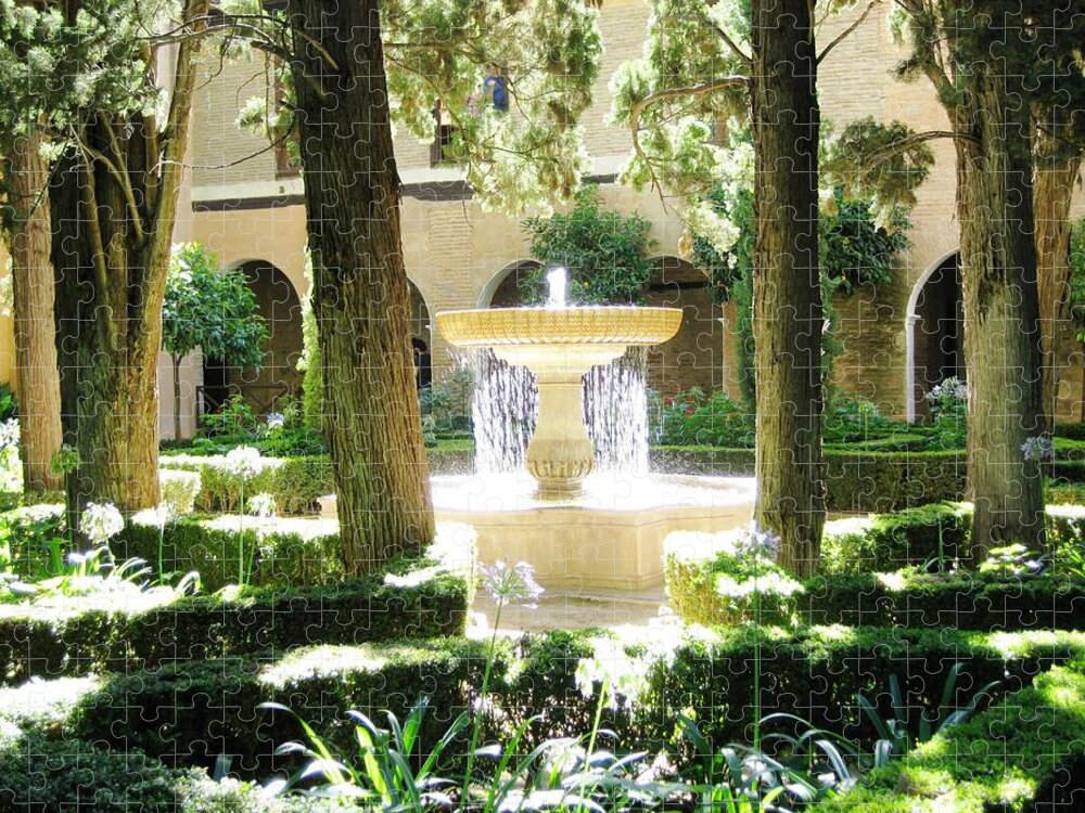 Water Jigsaw Puzzle featuring the photograph Water Fountain With Sunlight Shinning Thru It Granada Spain by John Shiron