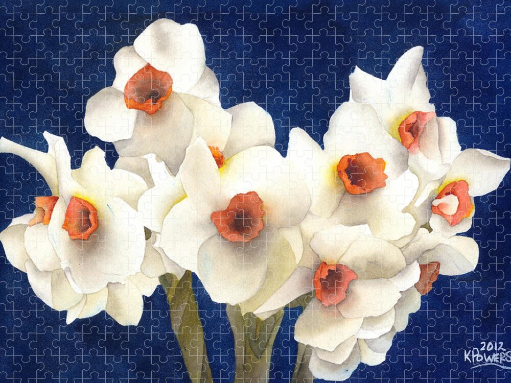 White Jigsaw Puzzle featuring the painting White Bouquet by Ken Powers