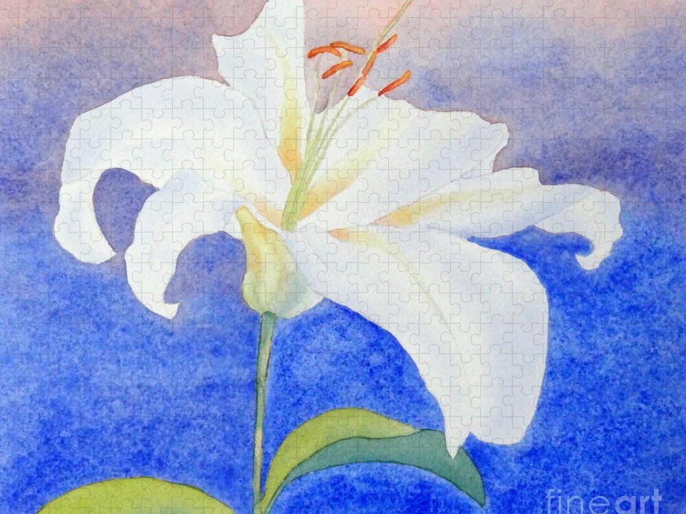 White Jigsaw Puzzle featuring the painting White Lily by Laurel Best