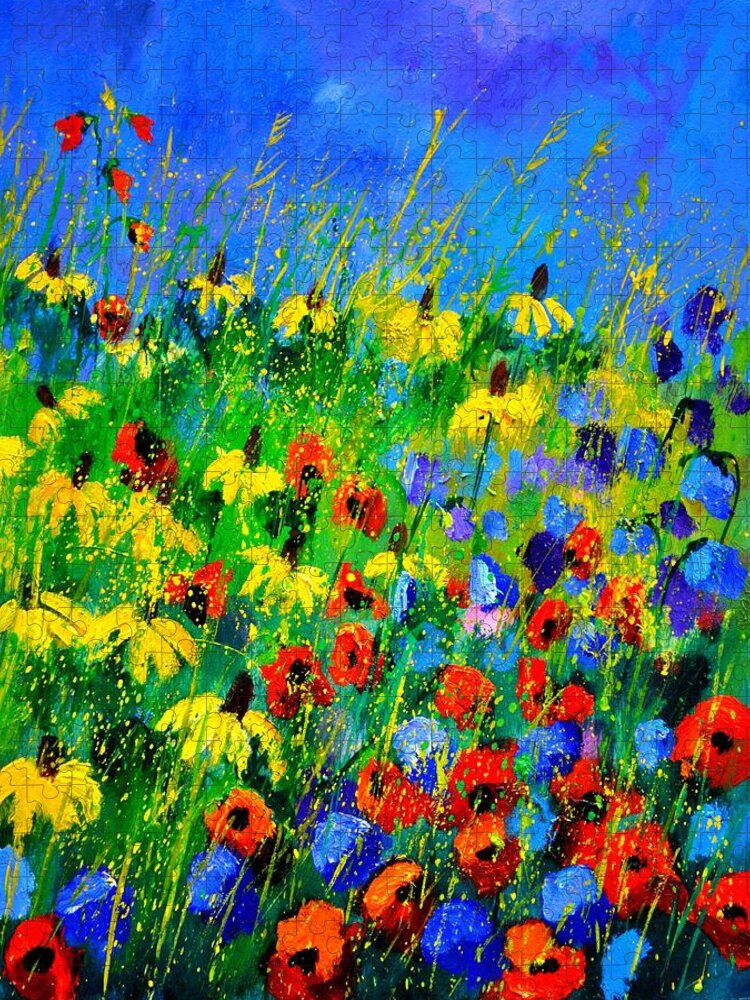 Poppies Jigsaw Puzzle featuring the painting Wild Flowers 452180 by Pol Ledent